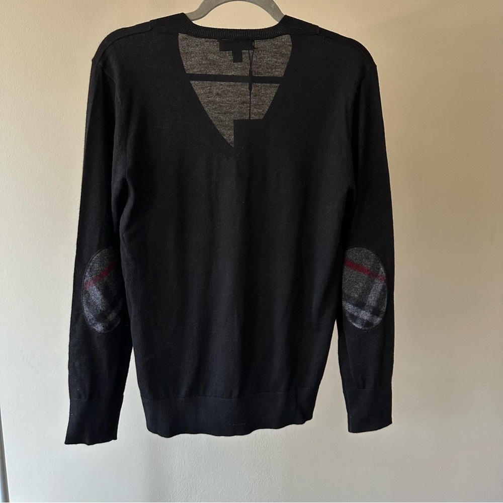 NWT Burberry cashmere black sweater collegiate elbow check patch